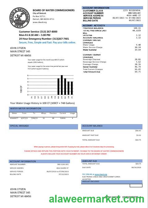 United States Board of water commissioners water utility bill in Word and PDF formats